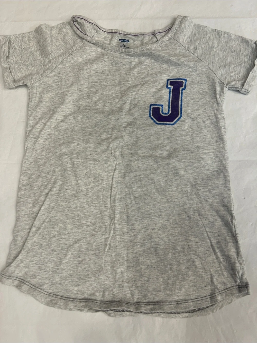 Justice Light Gray Short Sleeve Tee with Purple and Blue 'J' Patch